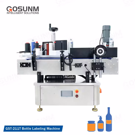 Gosunm Roll Round Bottle Labeling Machine Wine Bottle Beer Can Jars Bucket Cup Container Table Top Desktop Automatic Sticker Pasting Bottle Labeling Machine
