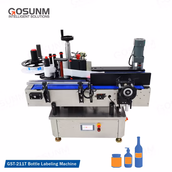 Gosunm Roll Round Bottle Labeling Machine Wine Bottle Beer Can Jars Bucket Cup Container Table Top Desktop Automatic Sticker Pasting Bottle Labeling Machine